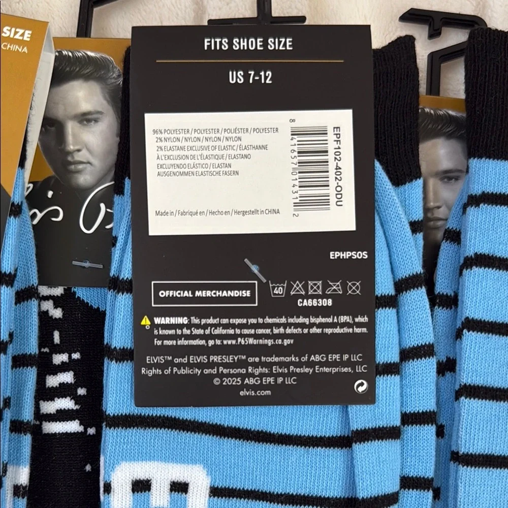 Elvis Presley Casual Crew Socks Blue Black One Size